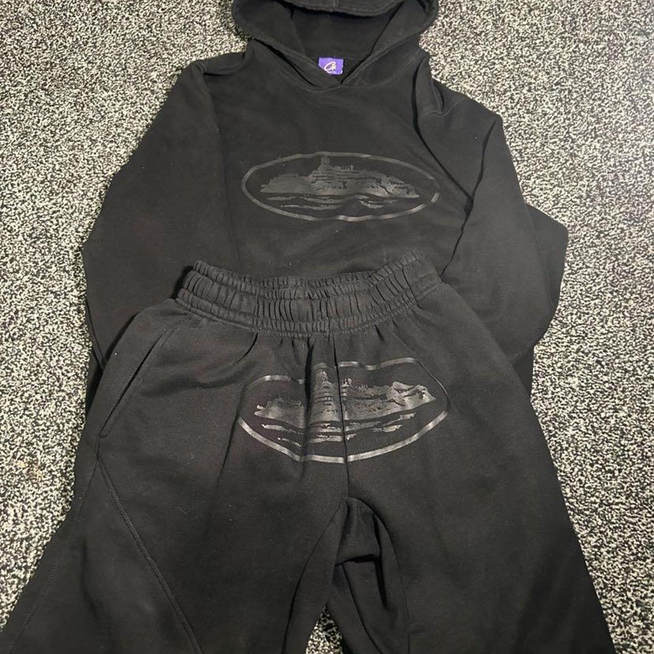 Corteiz Tracksuit Shorts/Hoodie Triple Black 🥷 Rare | Depop