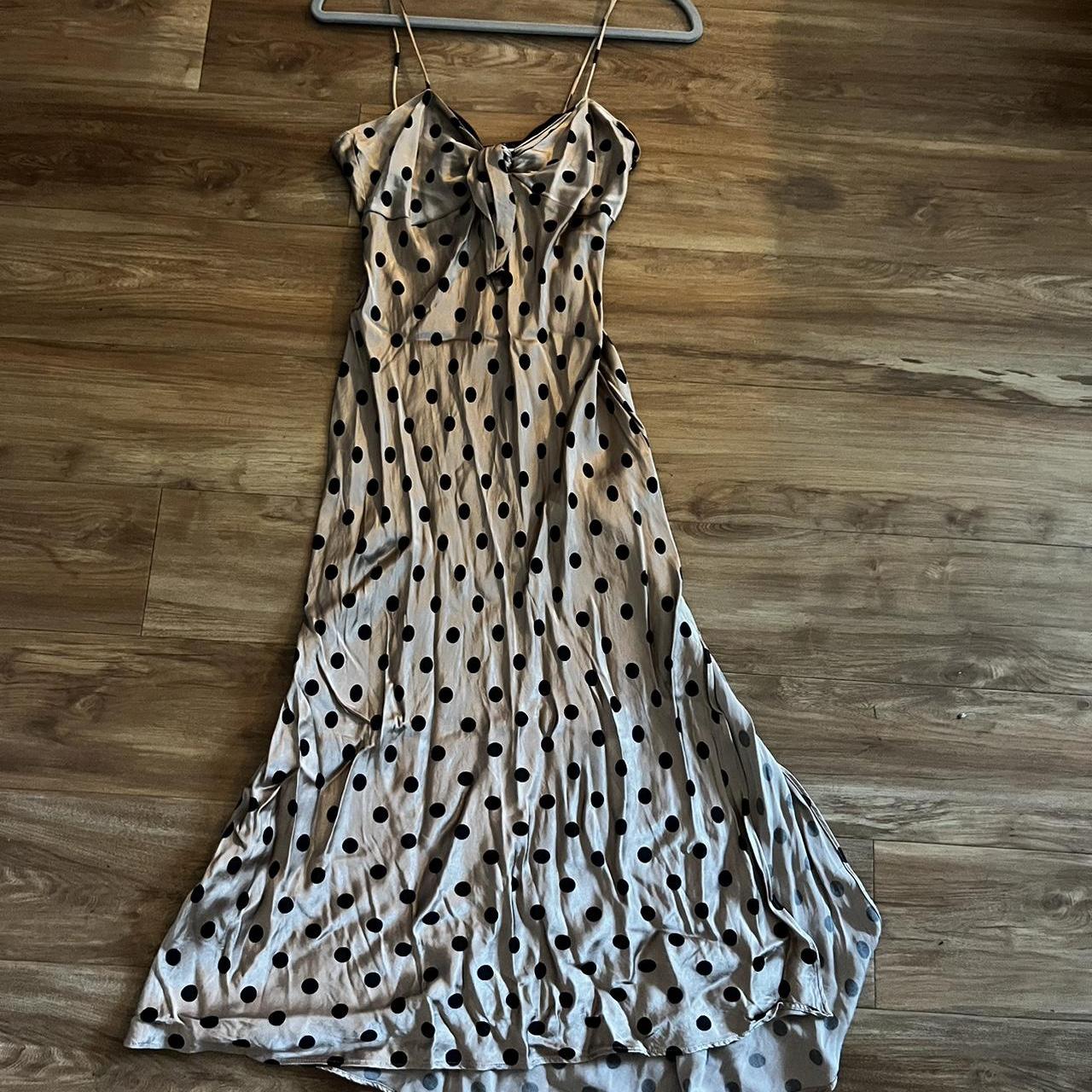 ZARA Long Satin Polka-Dot Dress with Slit Size S