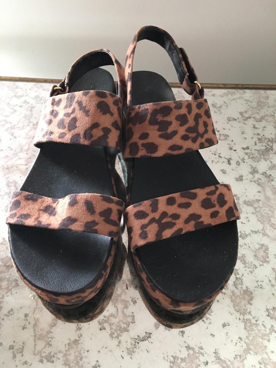 New Look leopard pattern flat platform sandals Worn... - Depop
