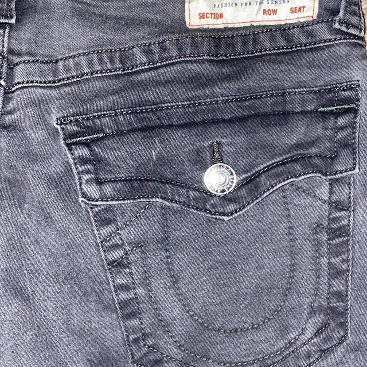 grey true religion jeans black stitching... - Depop