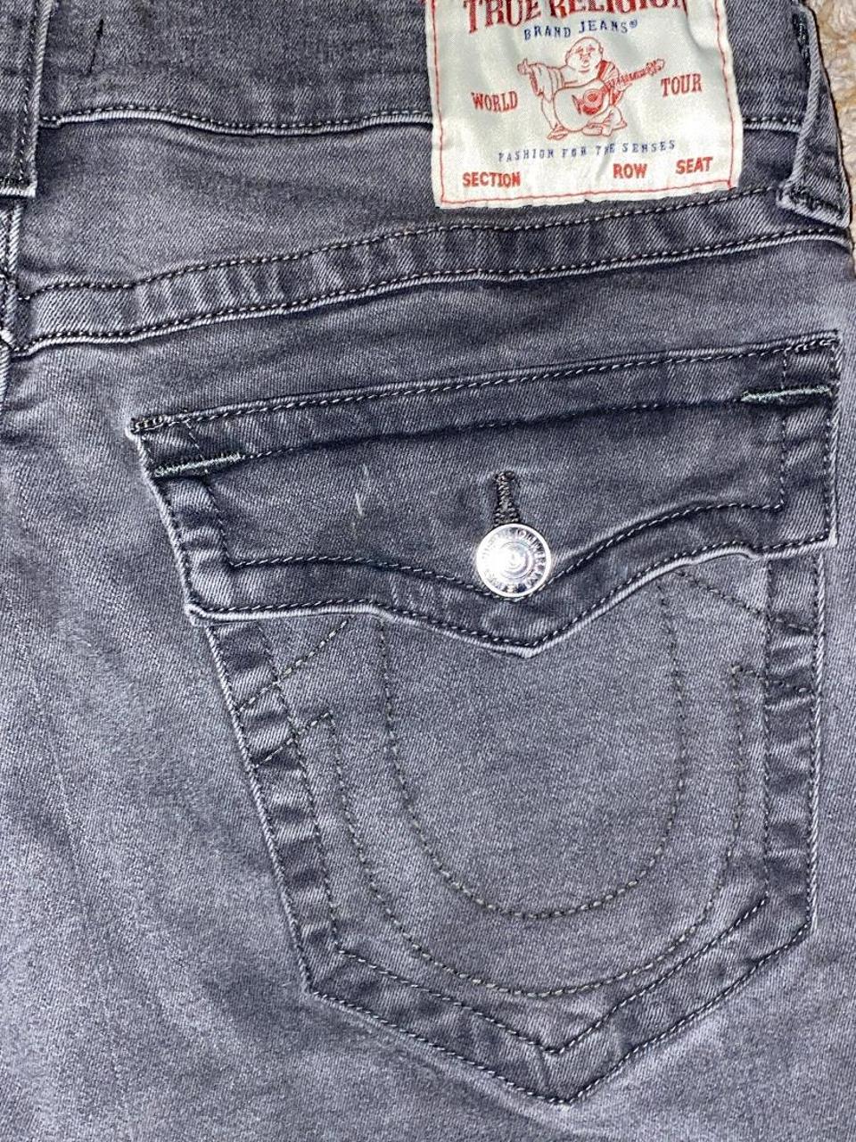 grey true religion jeans black stitching... - Depop