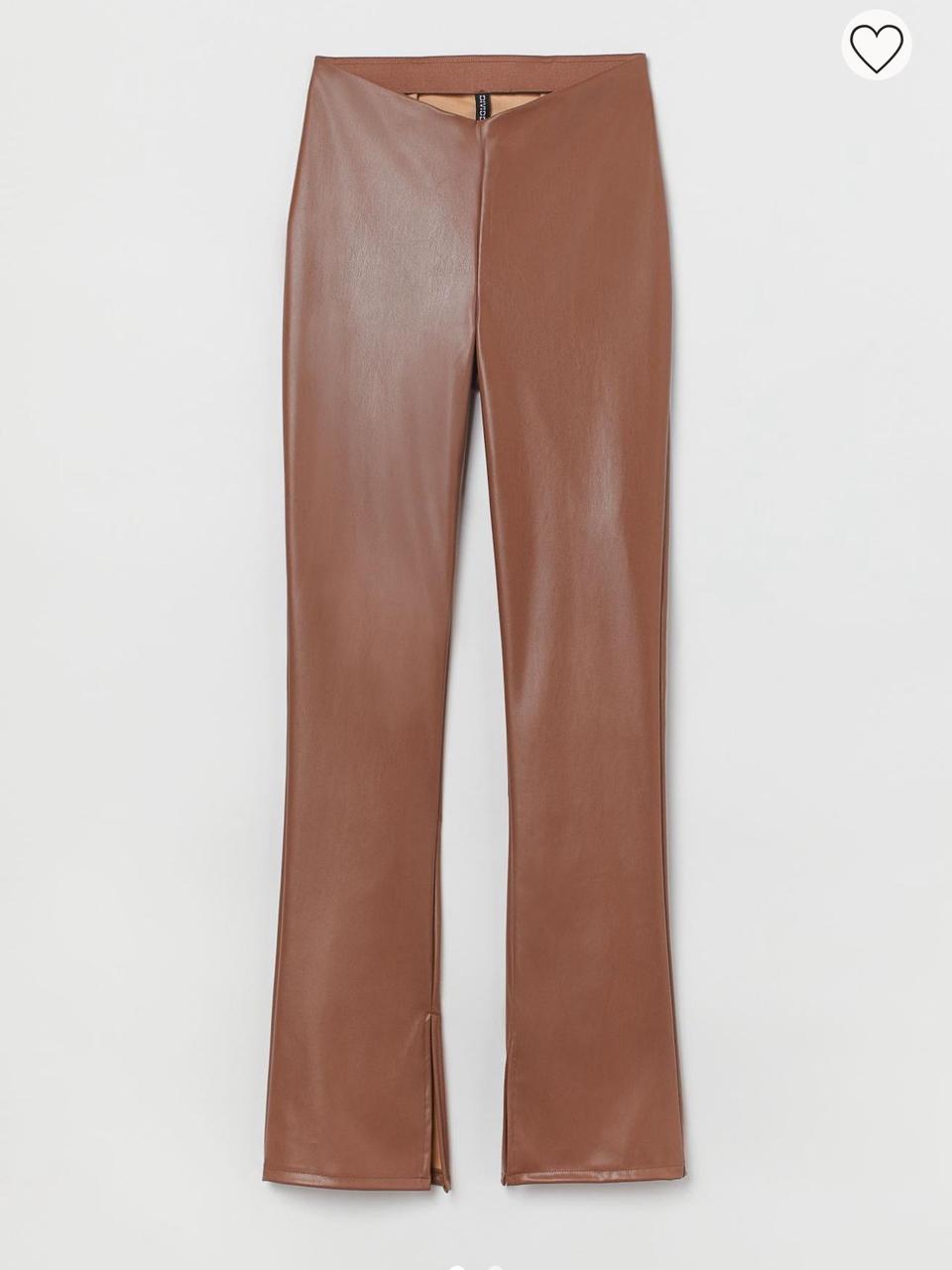 Brown faux leather pants H&M flared leggings I've - Depop