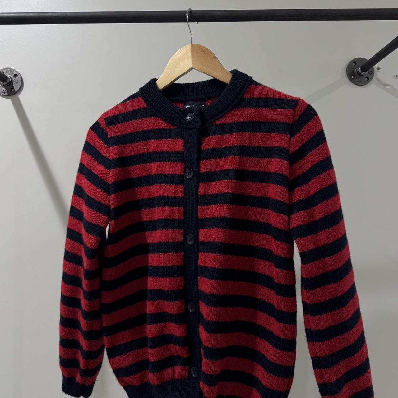 ASOS Design Red/Navy Striped Cardigan Depop - Main Image