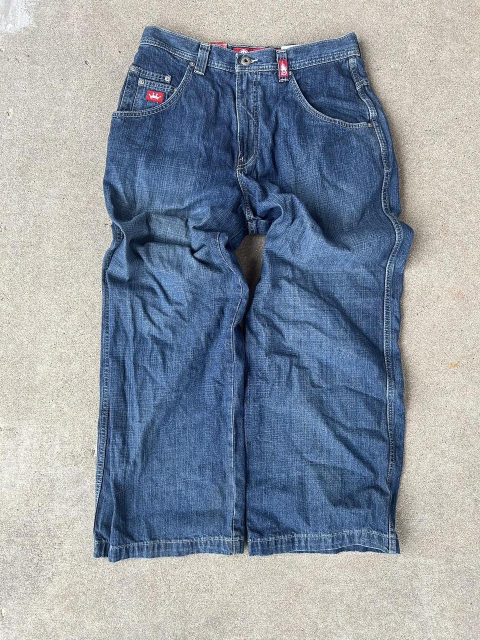 Vintage 90s JNCO Fiery Skull 8 Ball Denim... - Depop