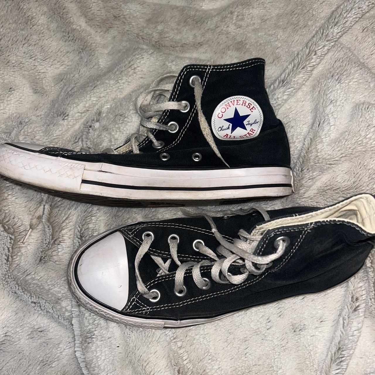 Black and white chuck taylor high top... - Depop