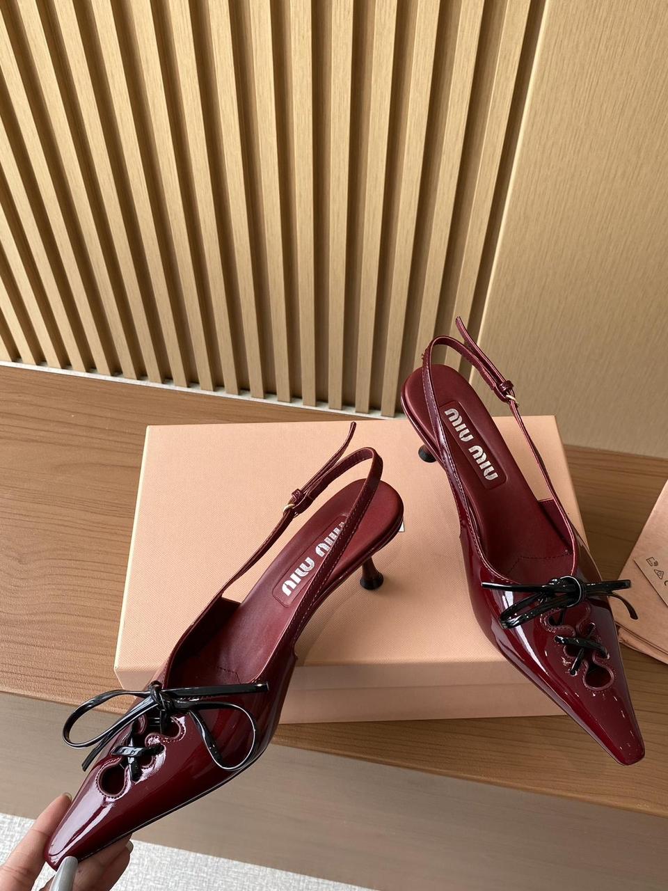 2000s Miu Miu burgundy patent leather pointed toe... - Depop
