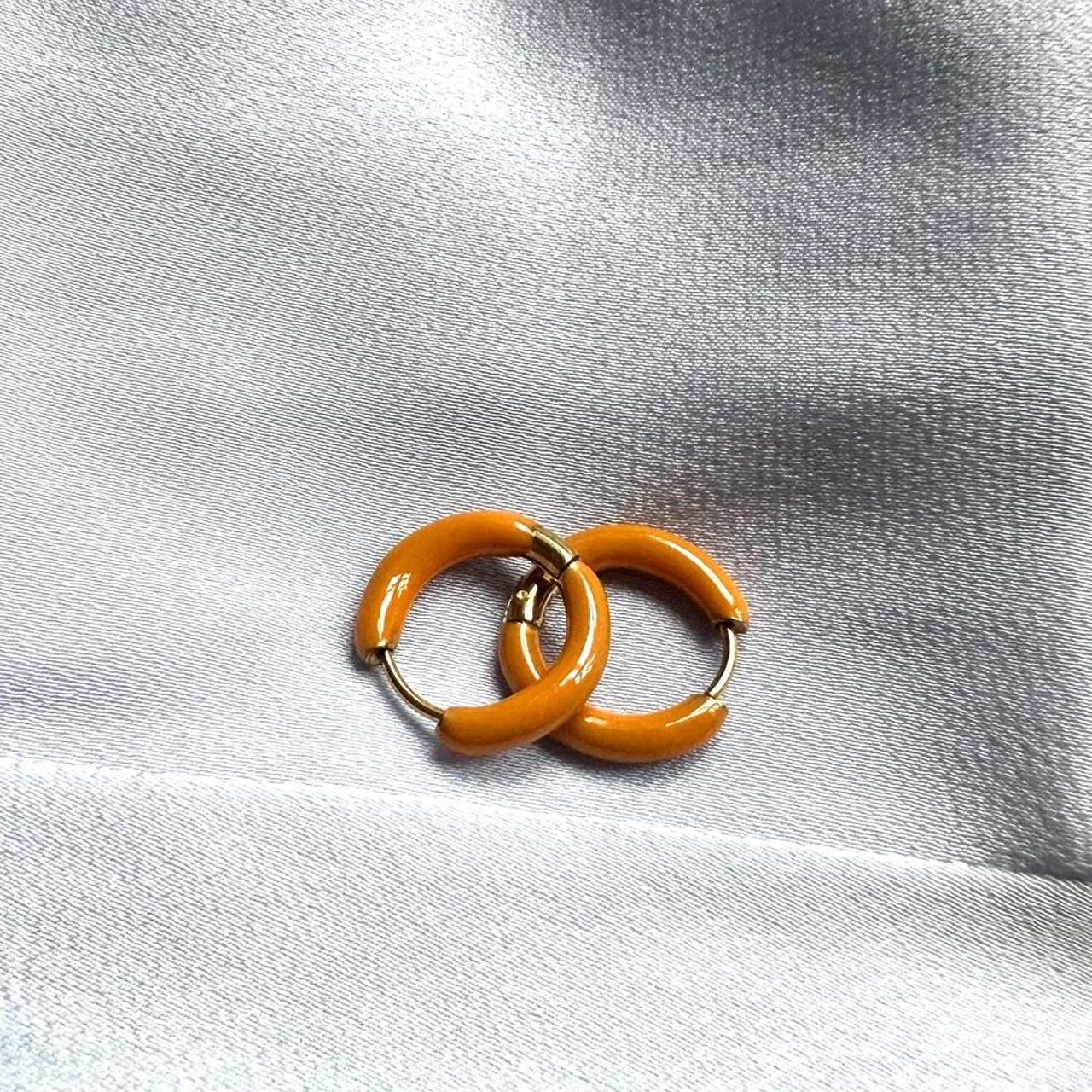 18k gold plated orange enamel hoops 1.6cm height... - Depop