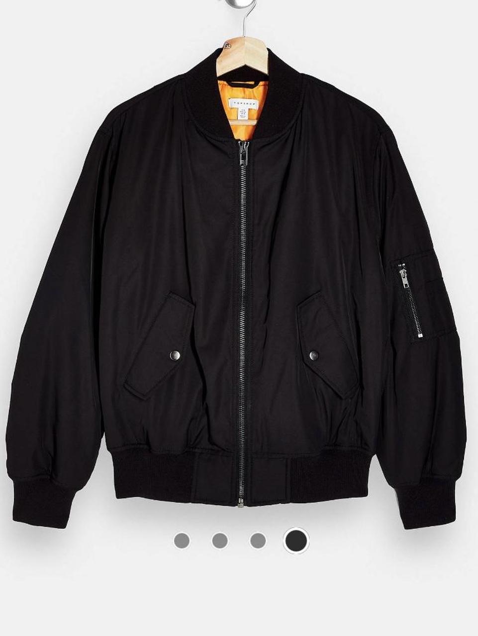 Topshop oversize bomber jacket Black orange lining