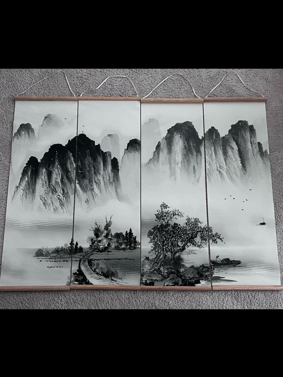 Japanese Scroll Wall Decor Black and white... Depop