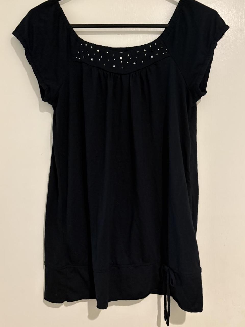 Xhilaration Women's Blouse - Black/Navy - XL – Black rhinestone short sleeve blouse. Vintage 2000s …
