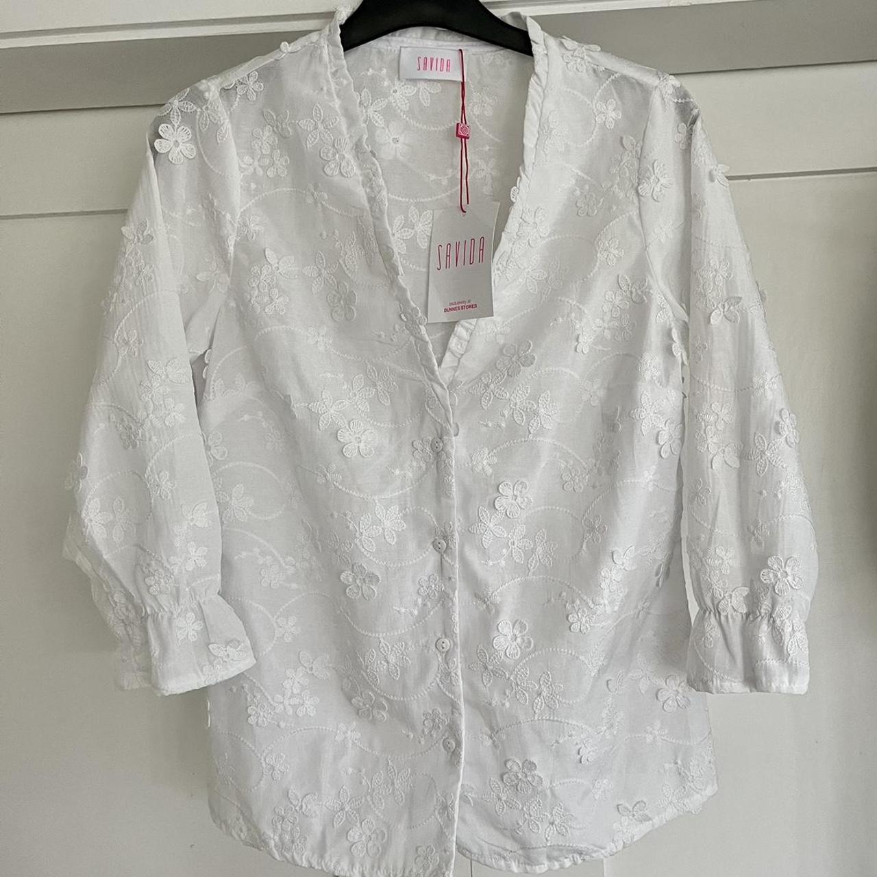 ⭐️ Dunnes Savida Summer Blouse ⭐️ White ⭐️ Size XXS