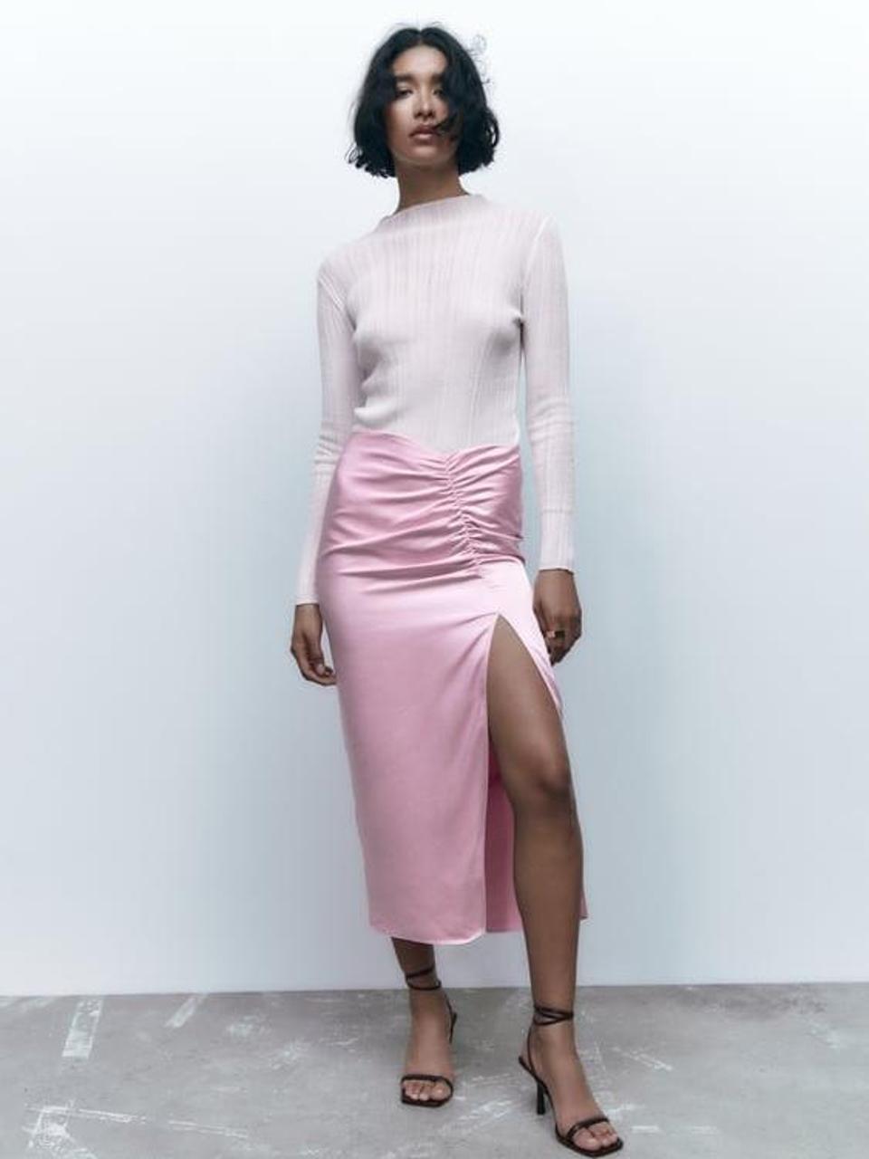 Pink midi skirt zara best sale