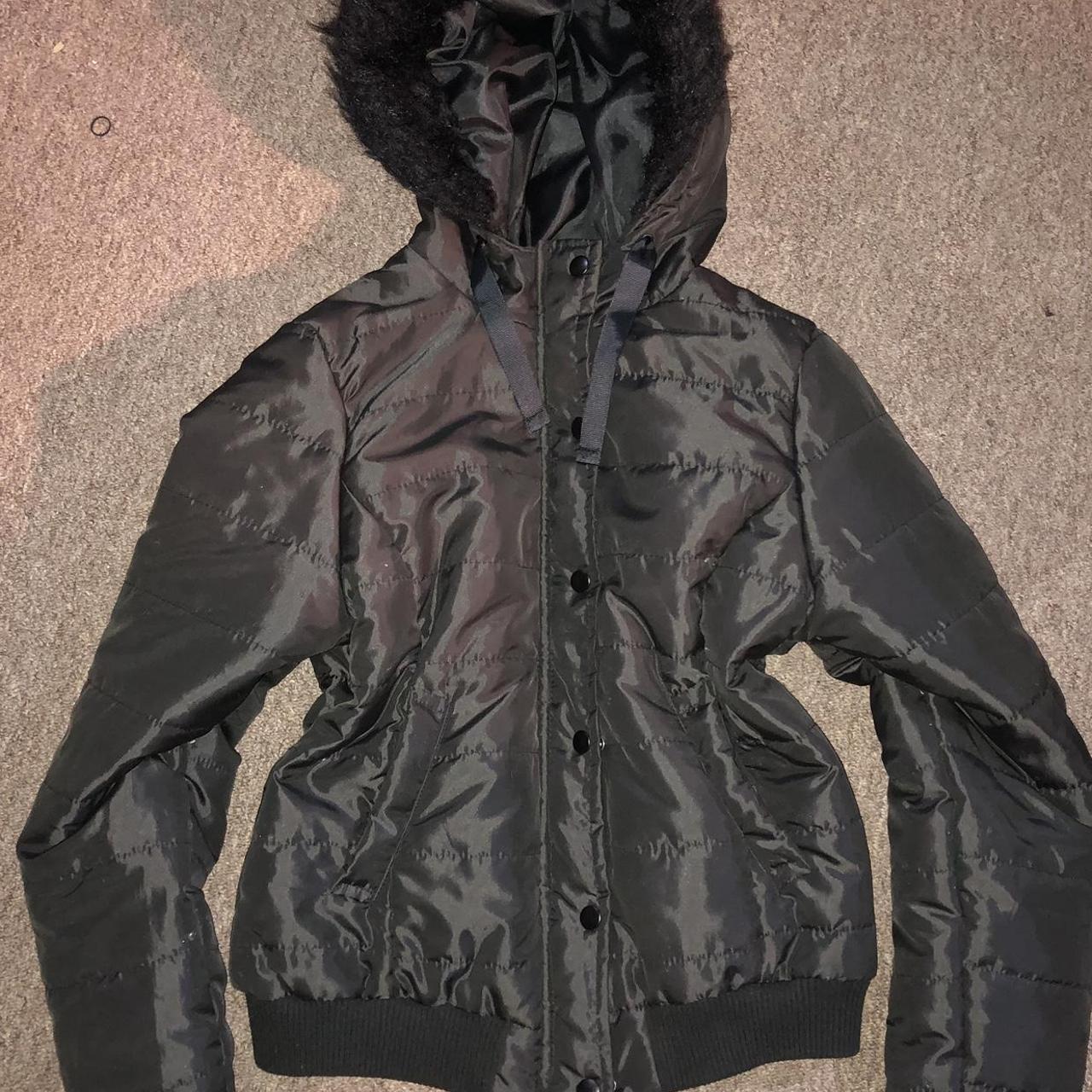 j2 opium baddie black puffer with faux fur hood size... - Depop