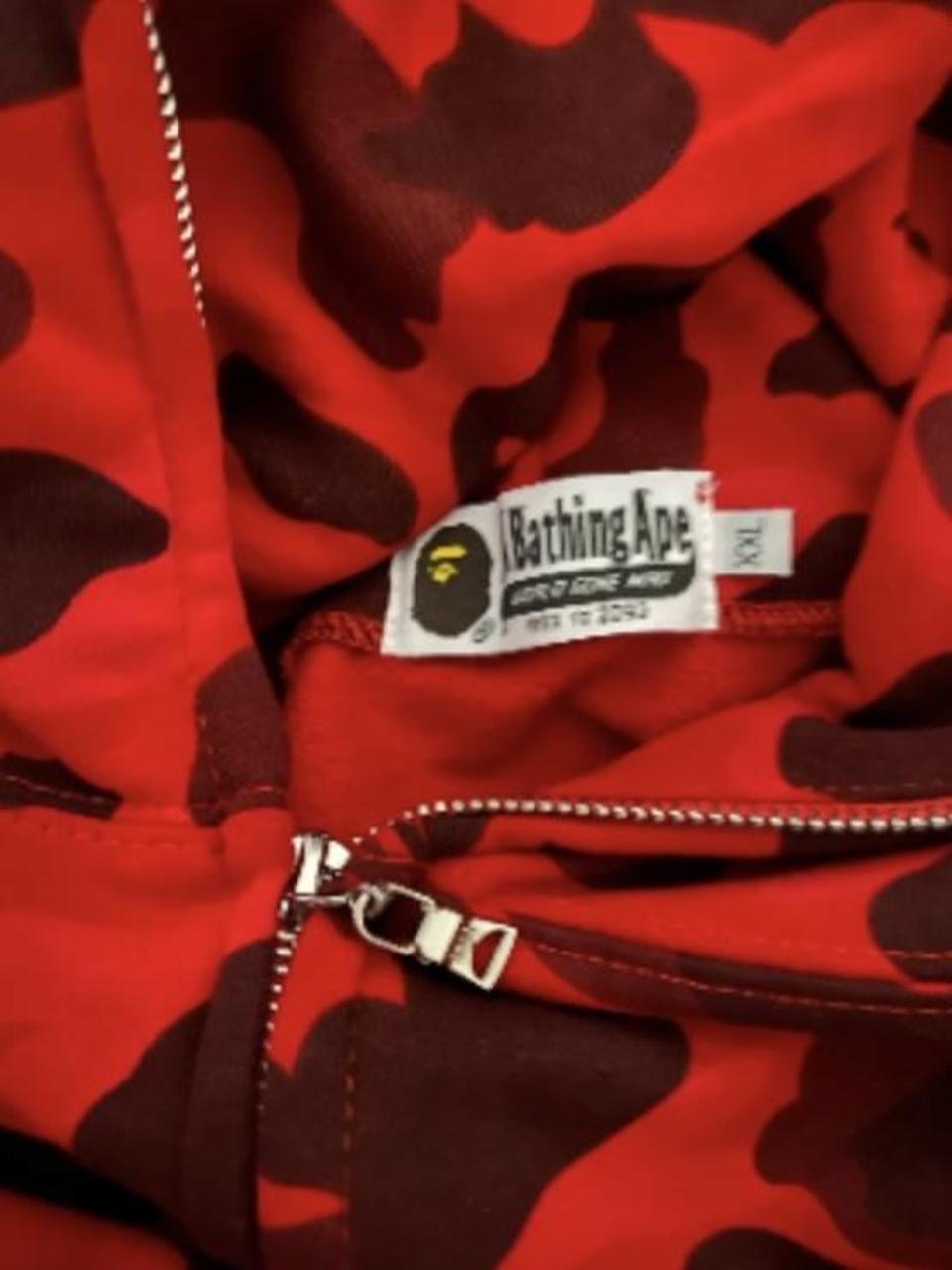 red zip up bape jacket, good condition, size:xxl but... - Depop