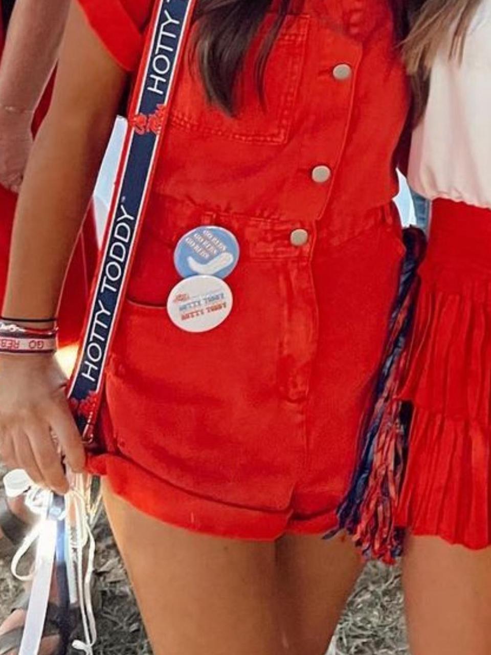 Red denim romper! Brand- day + moon Perfect for an... - Depop