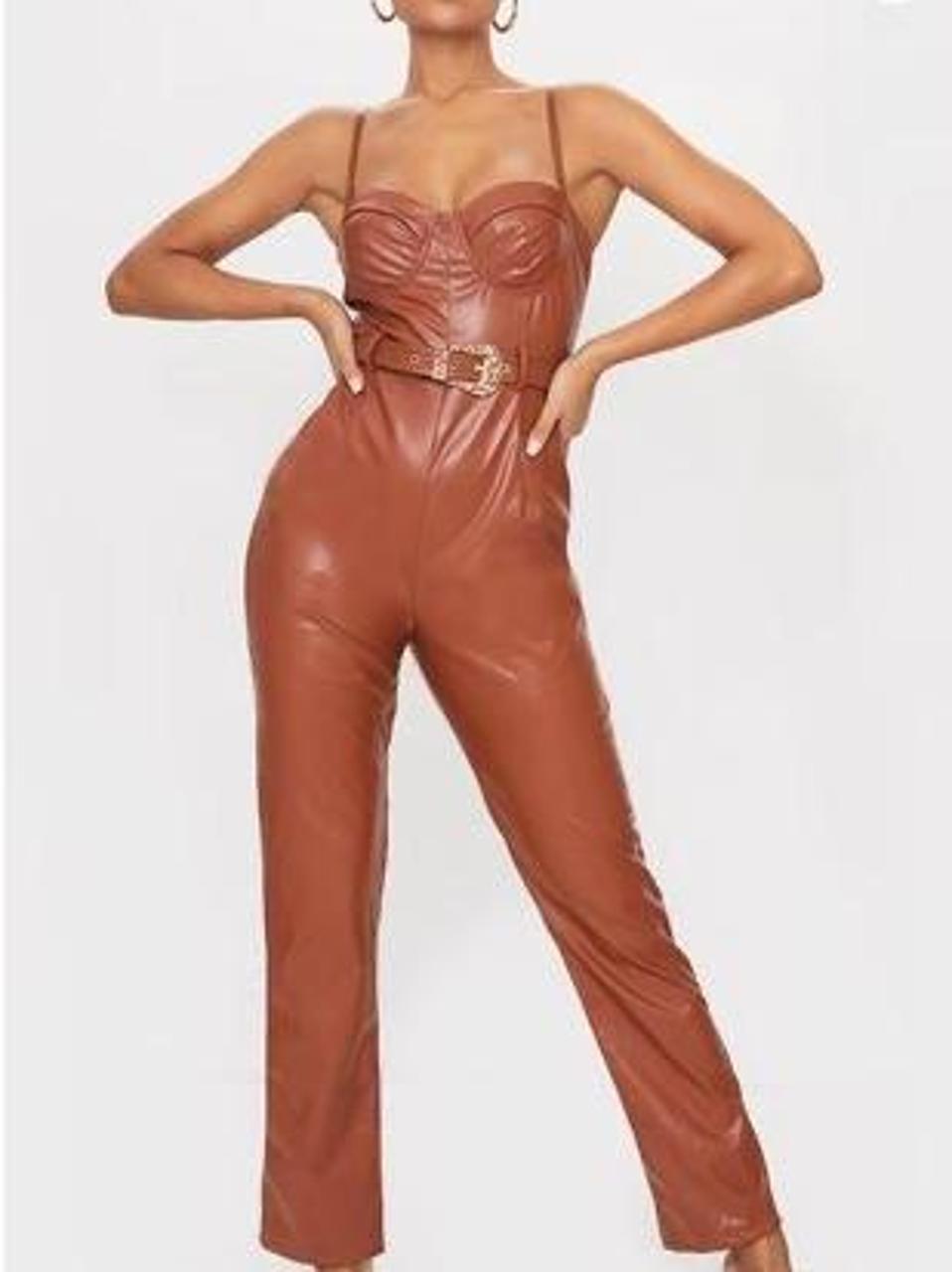 Women's Jumpsuit - Brown/Orange - 6 – Brown faux … - image 1