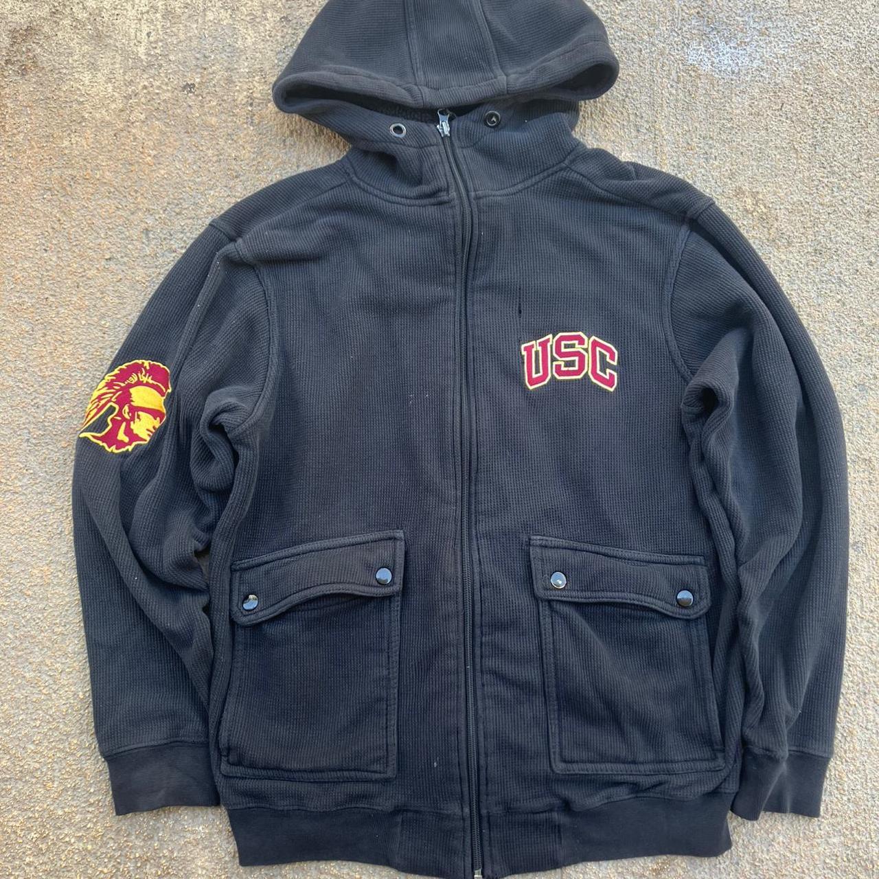 USC Trojans embroidered zip up hoodie in grey and... | Depop