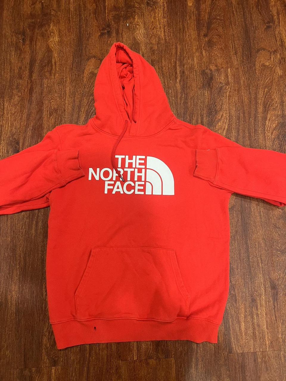 The North Face Red Hoodie Size Large -Only flaw is... - Depop