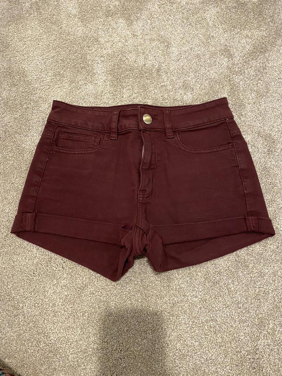 American Eagle Burgundy denim shorts. Size 2,... - Depop