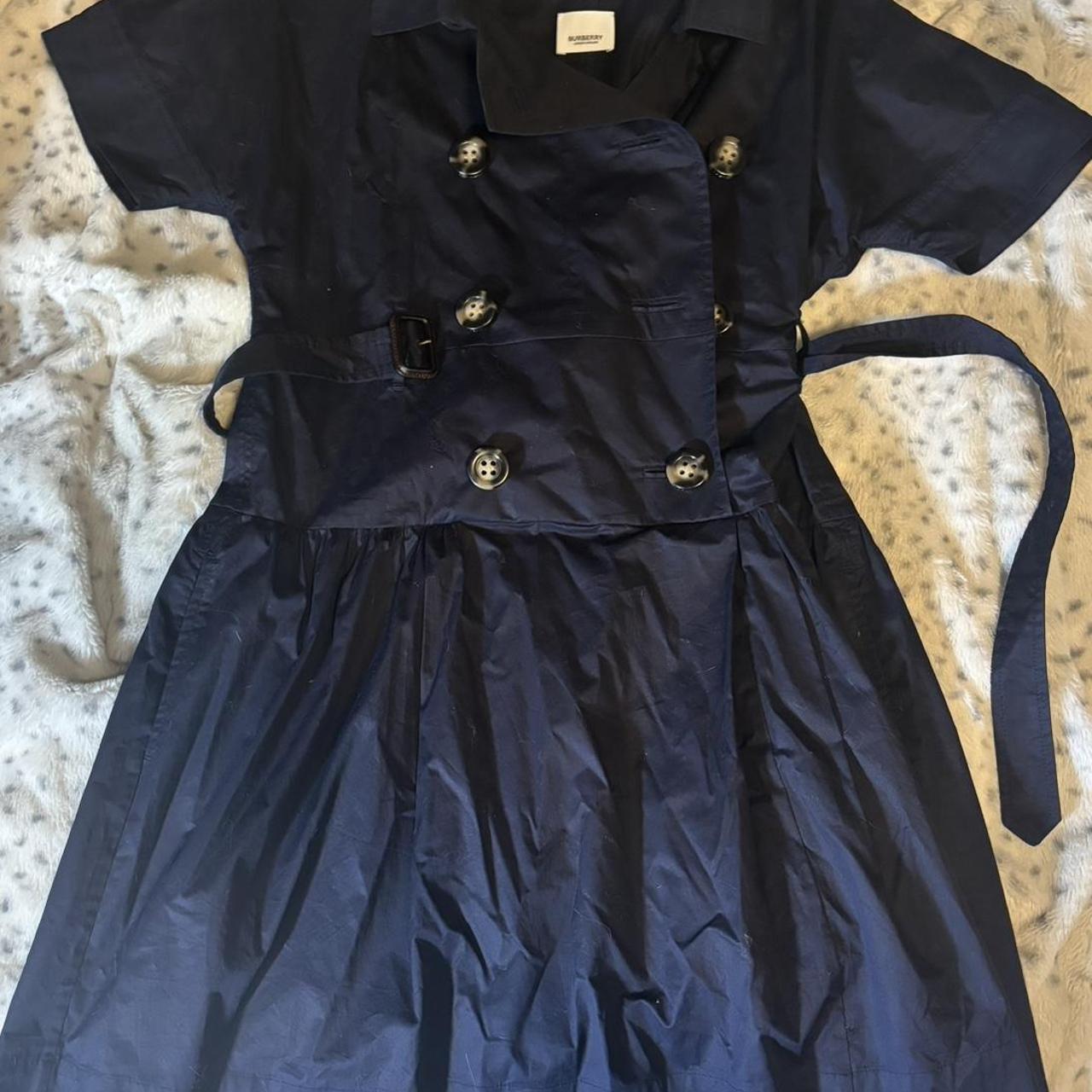 90s navy blue dress with buttons and a belt,
