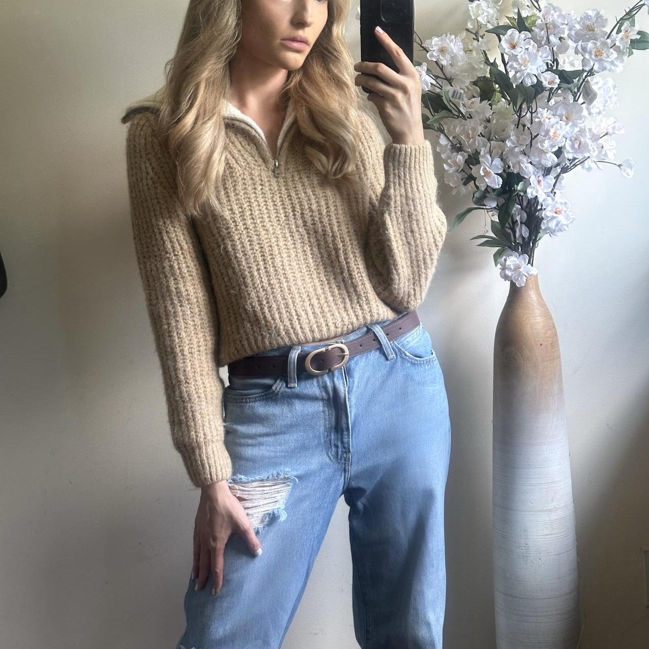 Zara kids tan and cream knit quarter zip Size