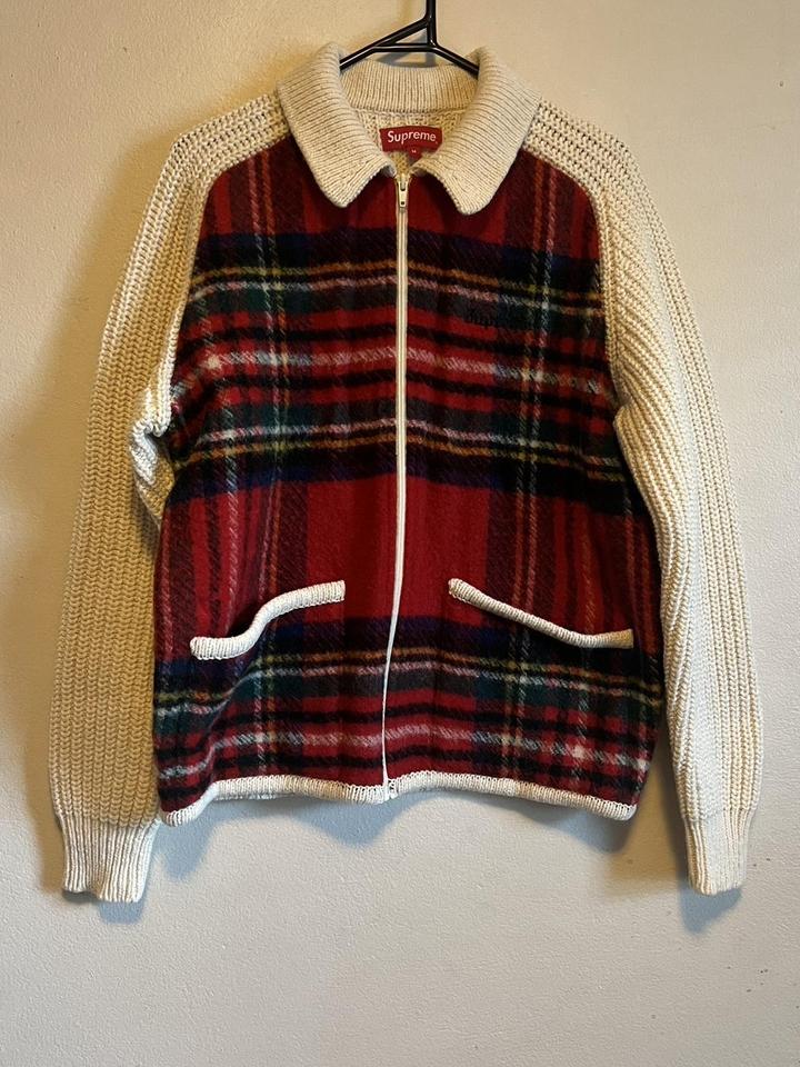 Supreme plaid front zip sweater - Size medium... - Depop