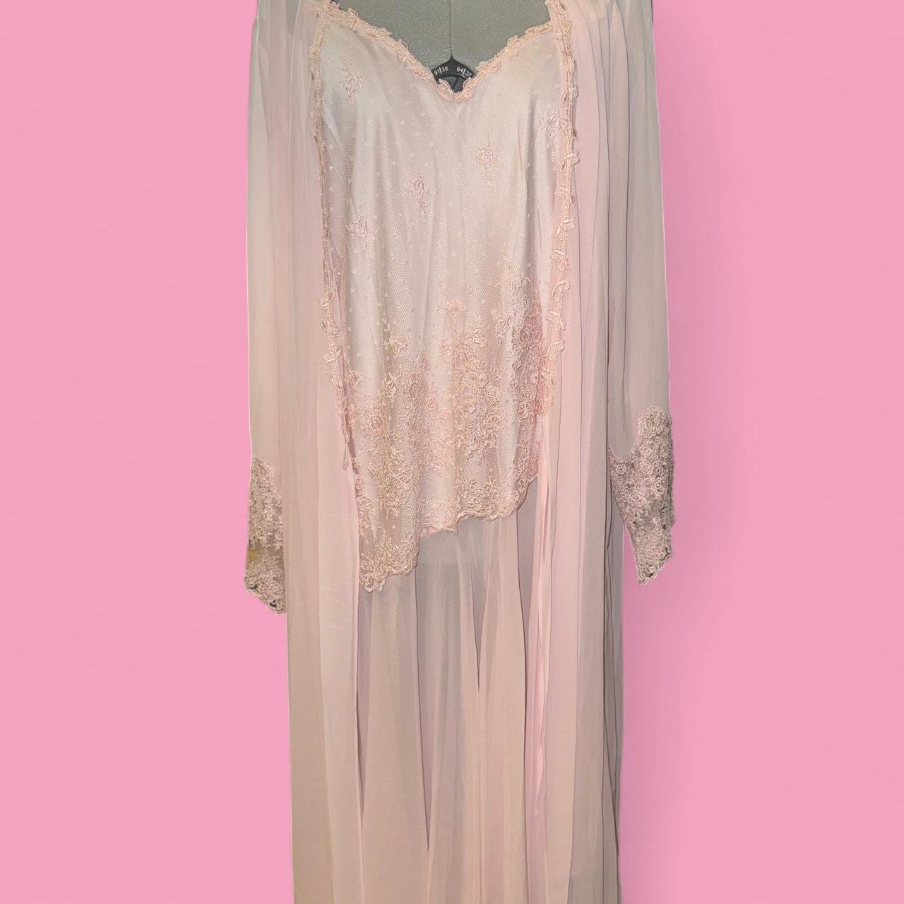 Vintage Flora pink lace robe with sheer silky... | Depop