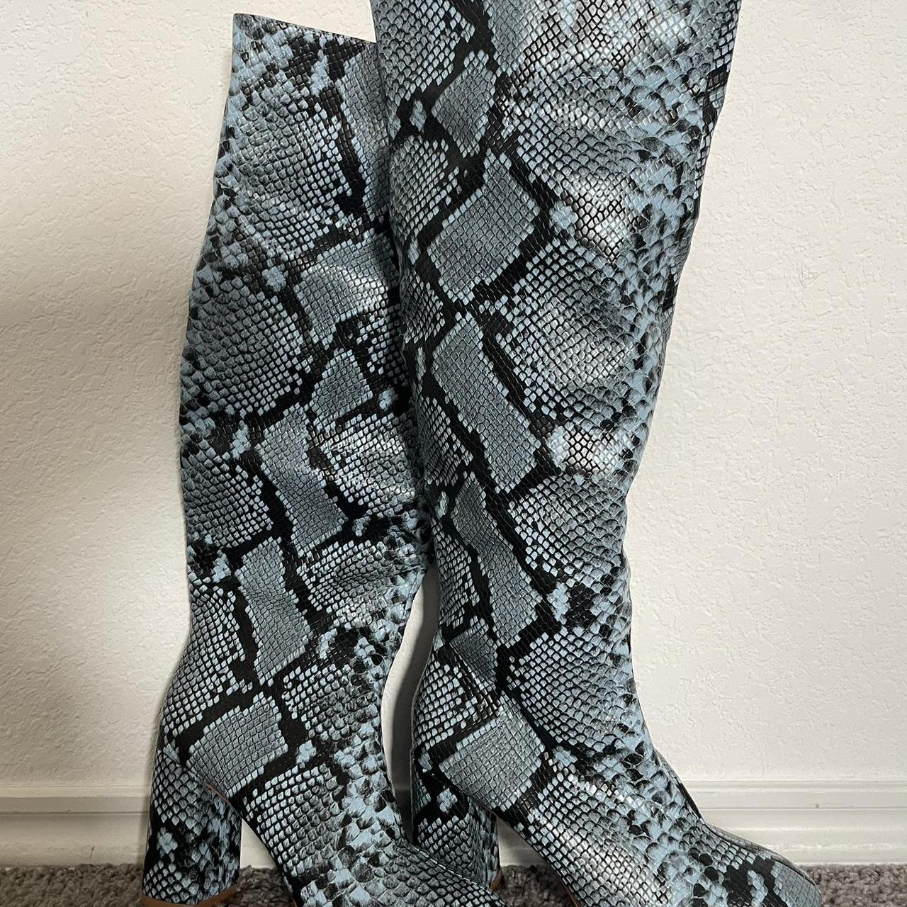 Funky blue snake print knee high Never Depop
