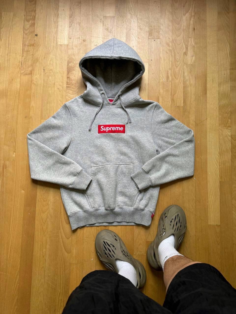 Heather grey supreme box fashion logo hoodie