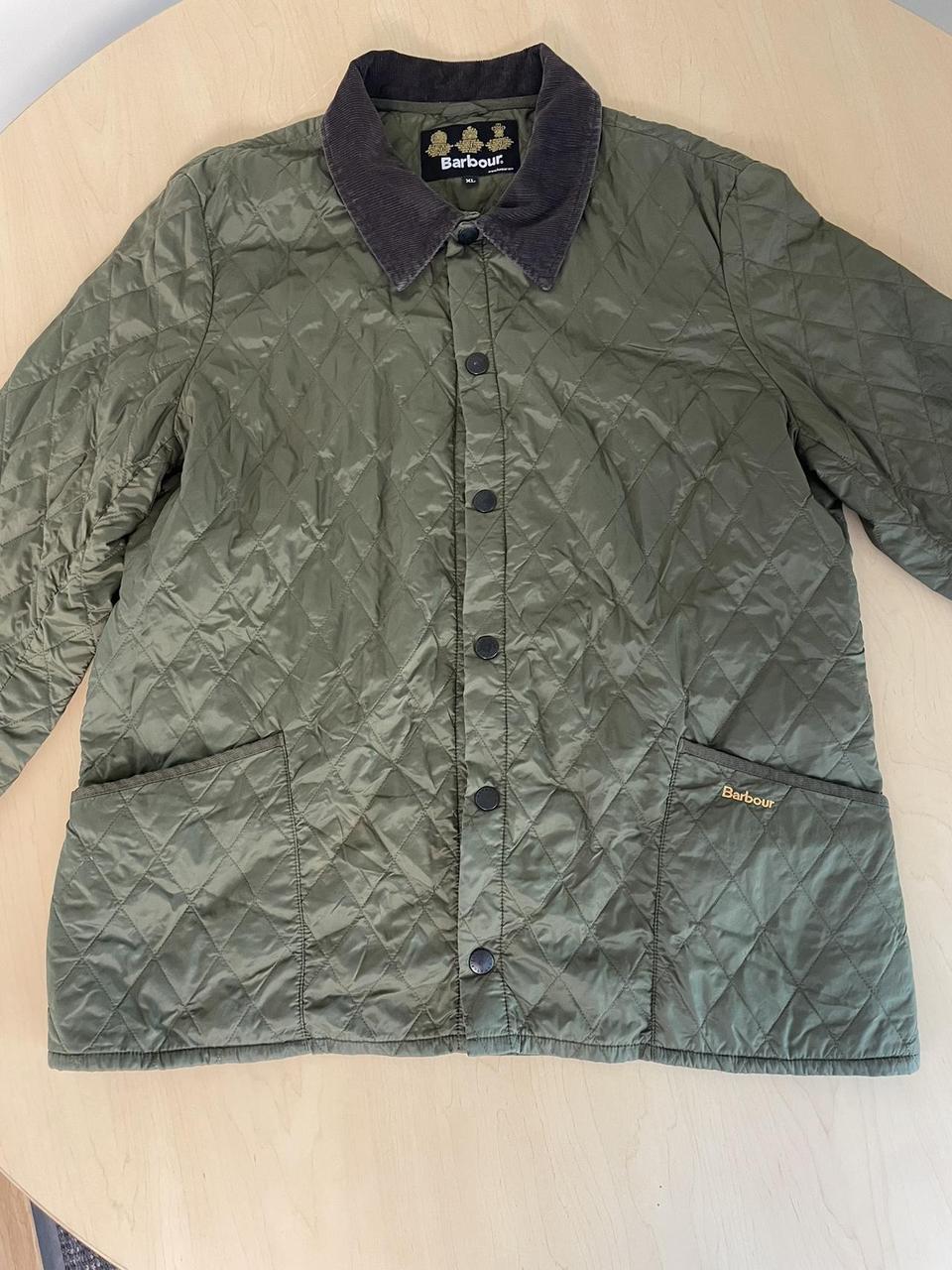 Barbour jacket/shell, green with brown corduroy... - Depop