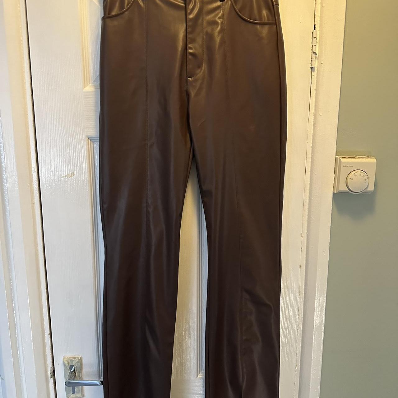 Zara Faux Leather Trousers Brown Split at the Depop
