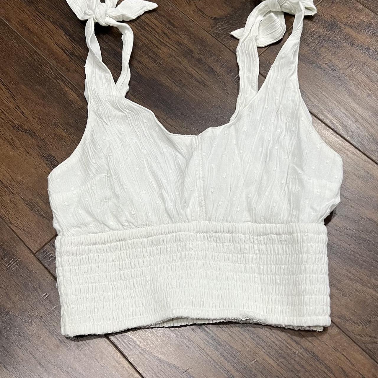 Hollister white crop top with tie shoulders Size