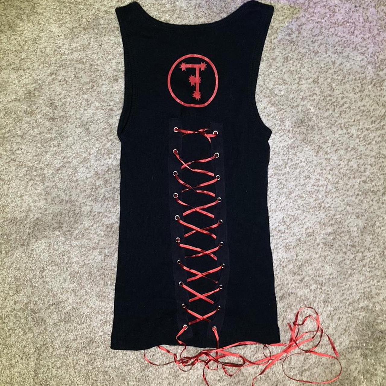 Black and red lace-up tank top (I relaced it so... - Depop