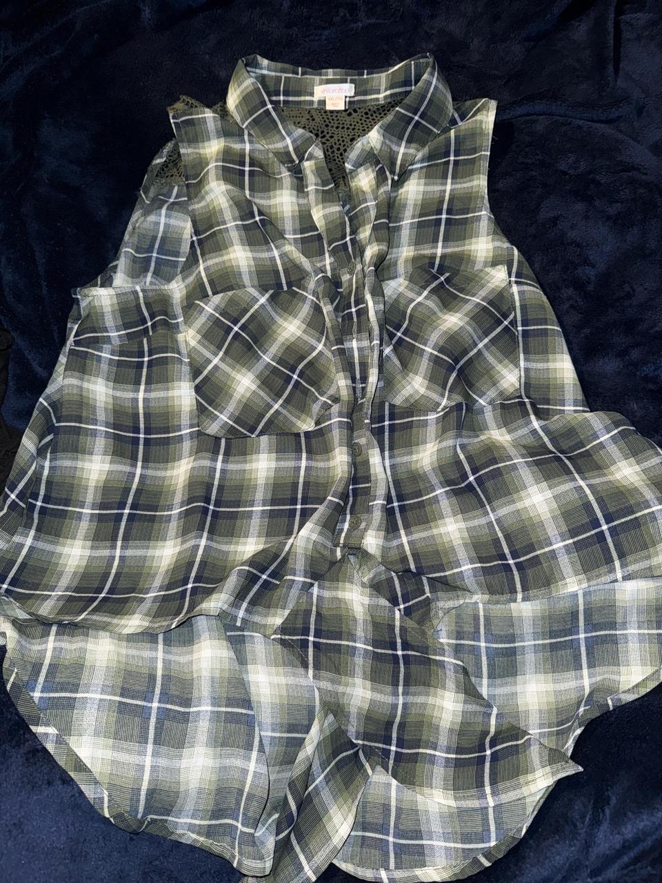 Xhilaration Women's Blouse - Green/Multi - XXL – Green and white plaid sleeveless blouse #plaid …