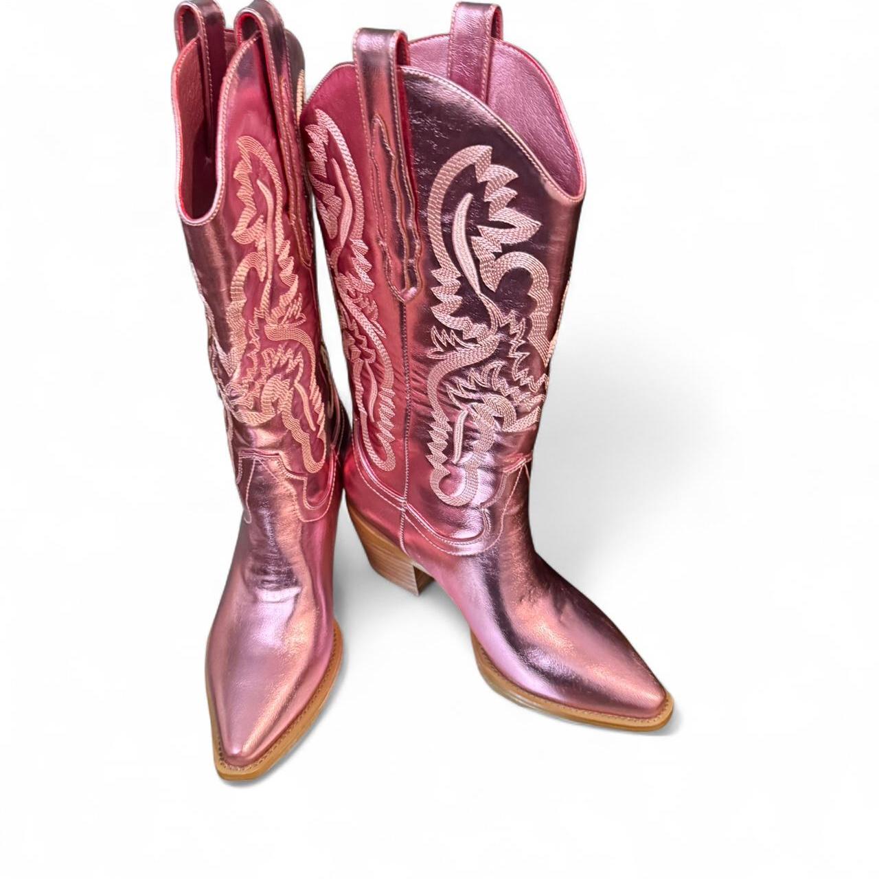 Gorbineti Pink metallic western boots size Depop