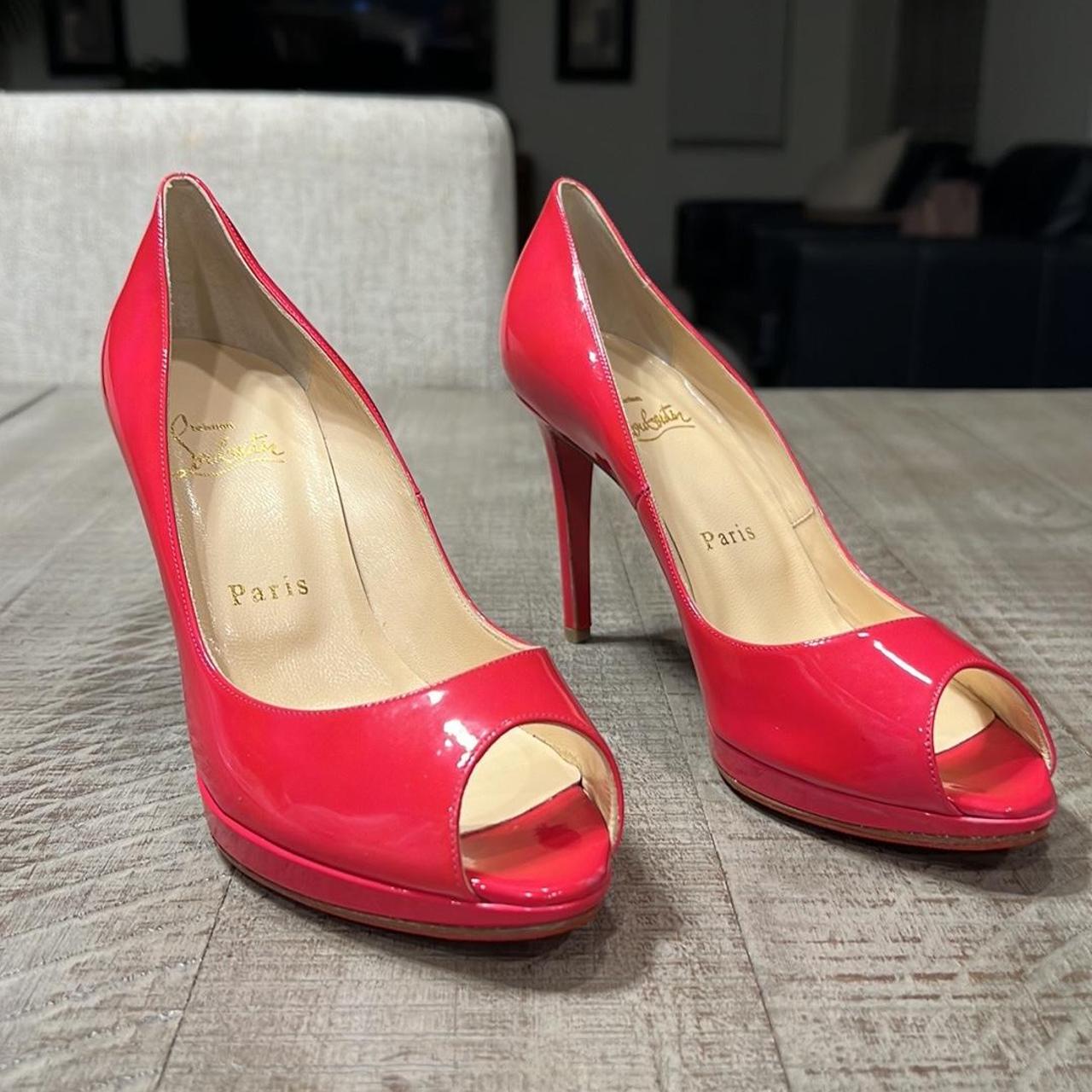 Christian Louboutin peep toe bright pink/red Depop