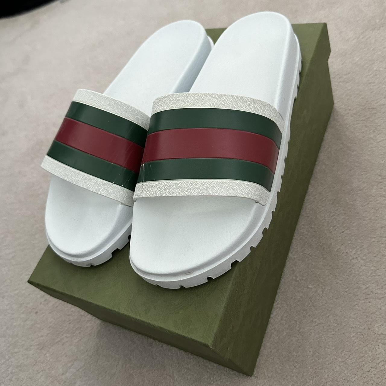 Size 12 Gucci webbed slides Worn a couple times with... - Depop