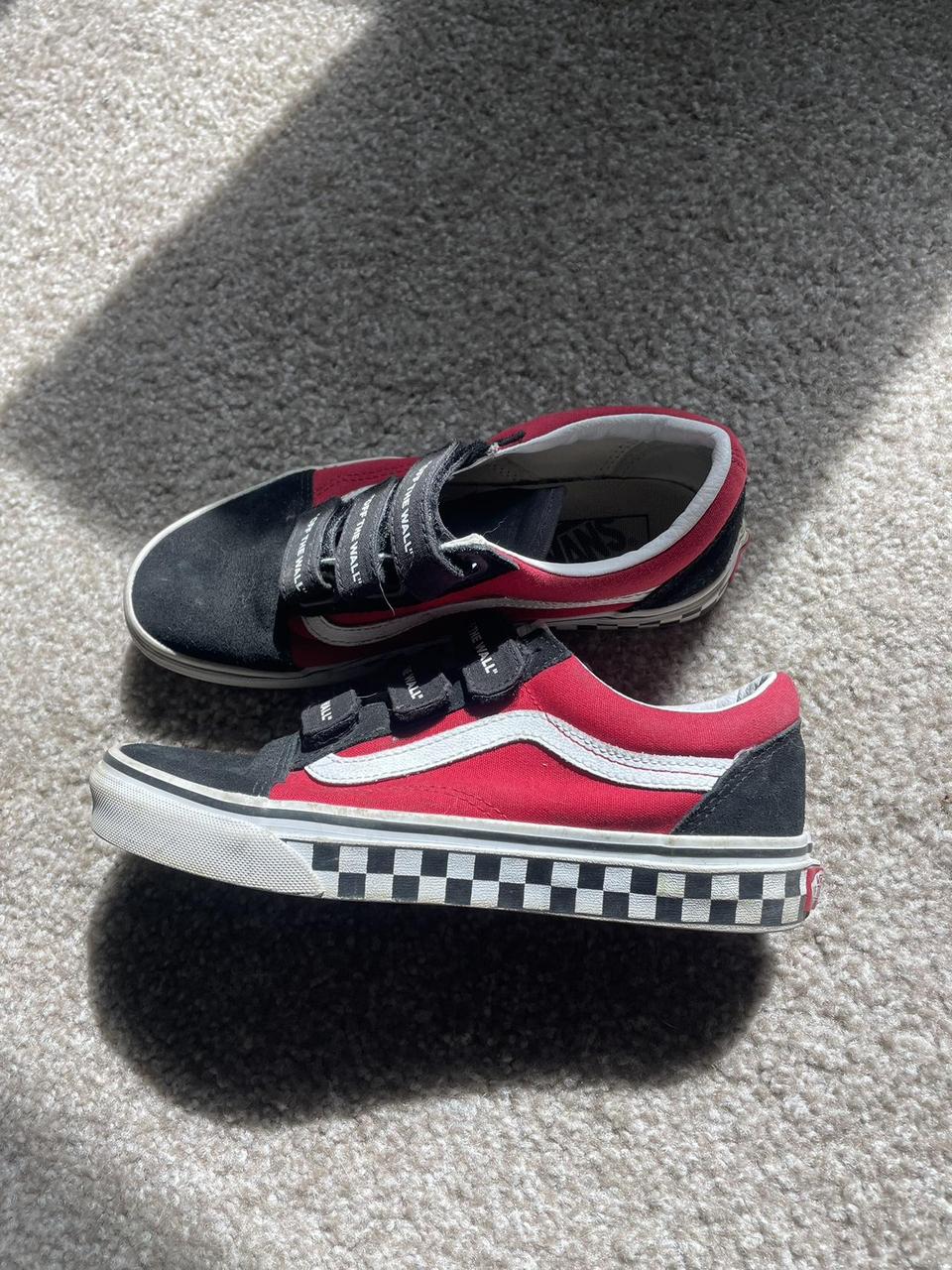 Black and red velcro vans best sale