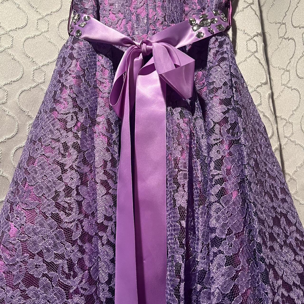 Purple Amazon Girl Gown Girls' Purple Lace Dress, Jeweled Ribbon