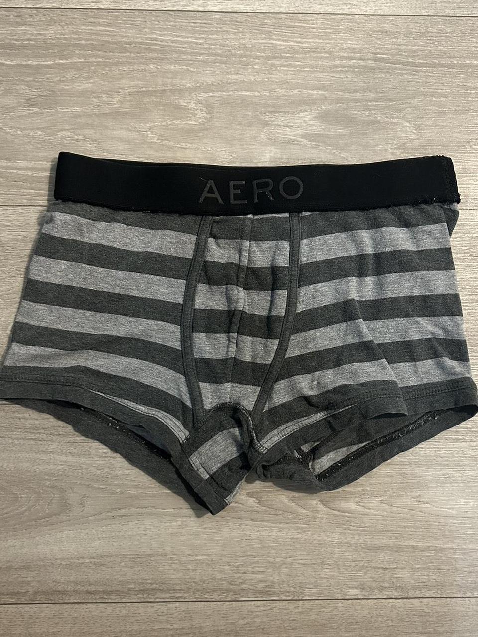 Aeropostale Grey Striped Boxer Briefs. Some elastic... - Depop