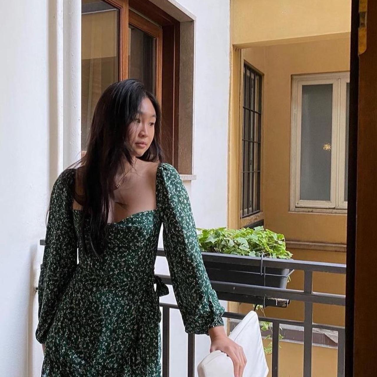 Green floral Reformation mini dress size Depop