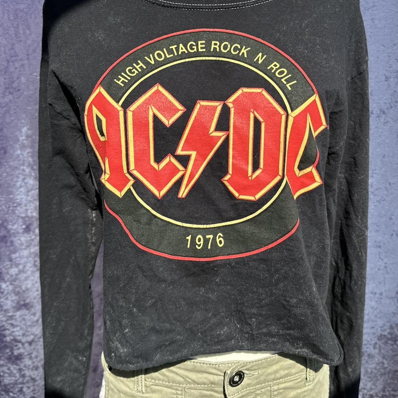 AC/DC band t-shirt!! Black acid wash long sleeve... | Depop