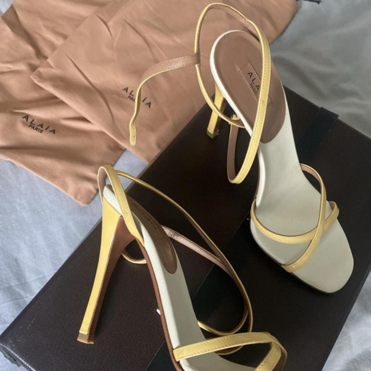 Yellow/Cream Alaïa sandal strappy heels with 2 dust... - Depop