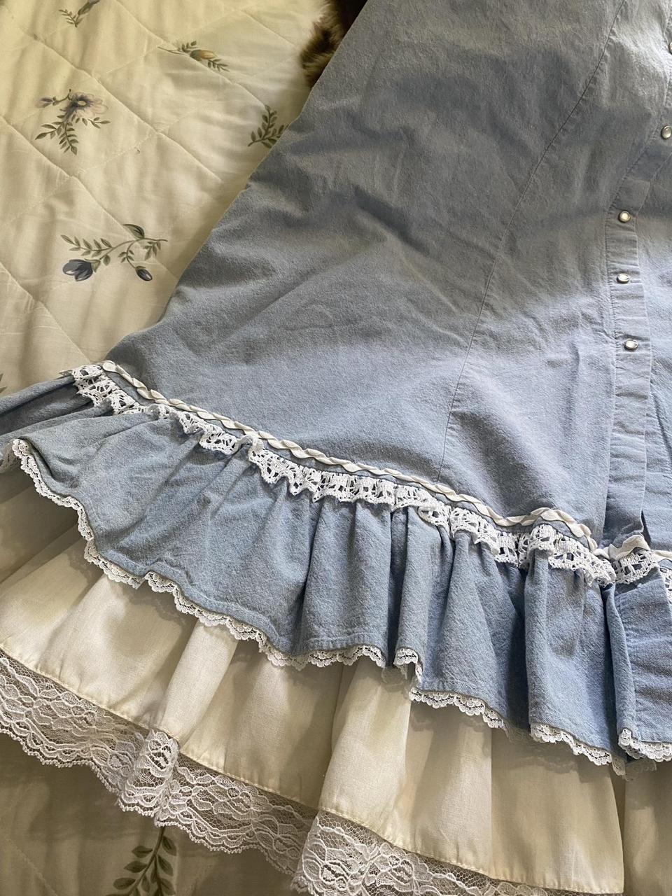 Unique Vintage Women's Skirt - Blue/White - L – L… - image 3