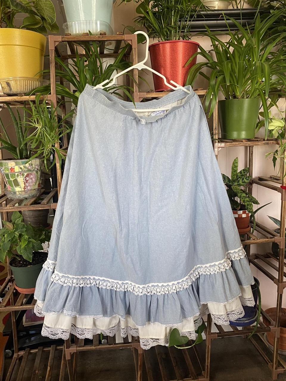 Unique Vintage Women's Skirt - Blue/White - L – L… - image 2