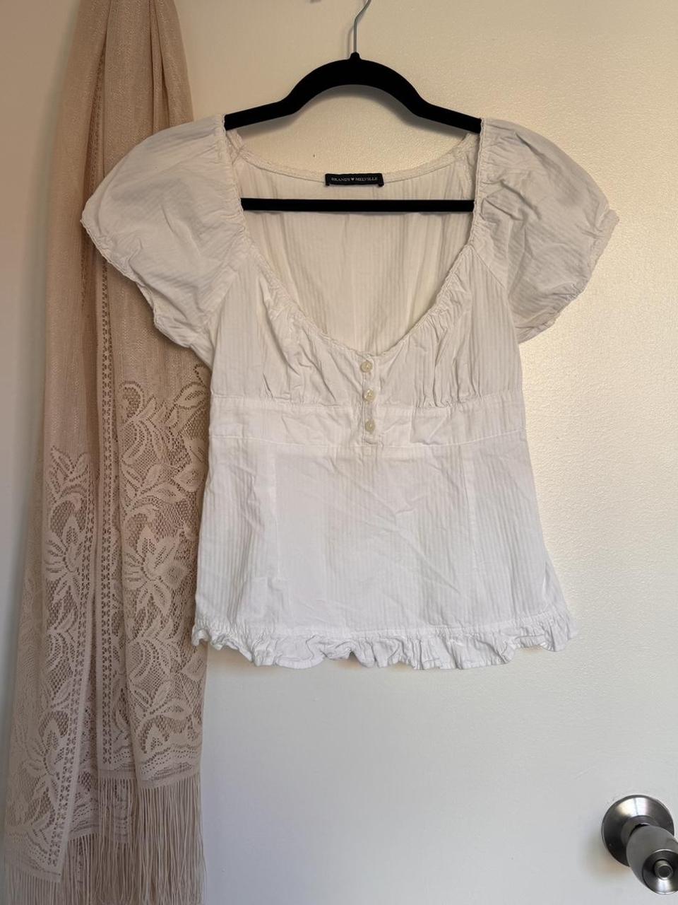 White Brandy Melville Blair Top Cutest cottage core... - Depop