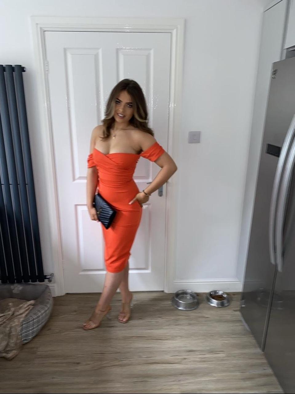 House of CB Anaelle Orange off shoulder midi