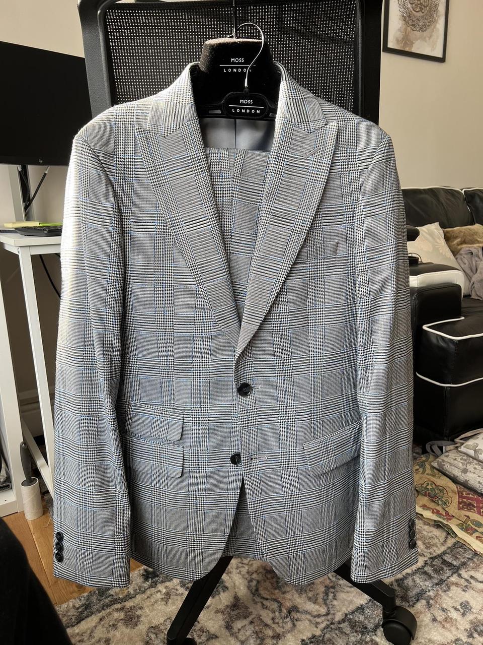 Moss Bros Grey Check Suit Slim Fit Jacket - 38... - Depop