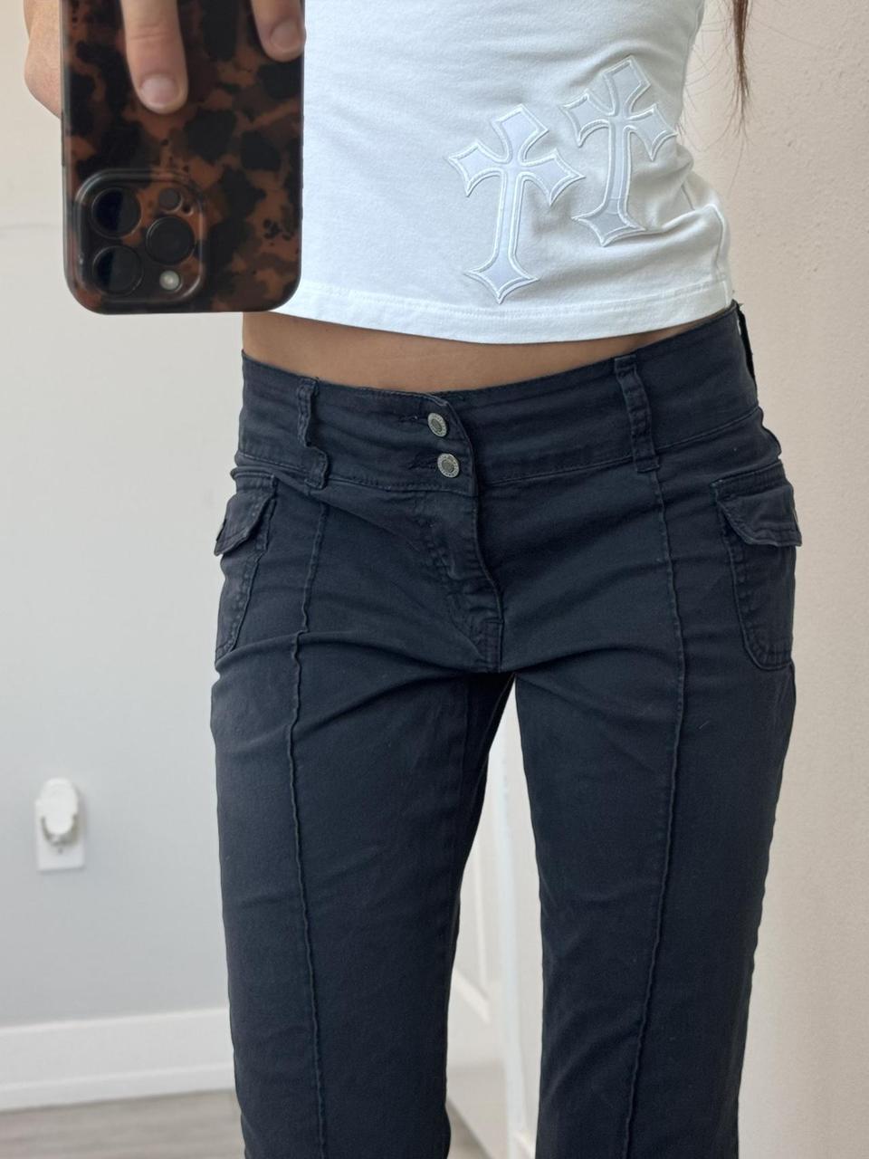 Brandy Melville Women's Flare Pants Navy/Black S – Brandy