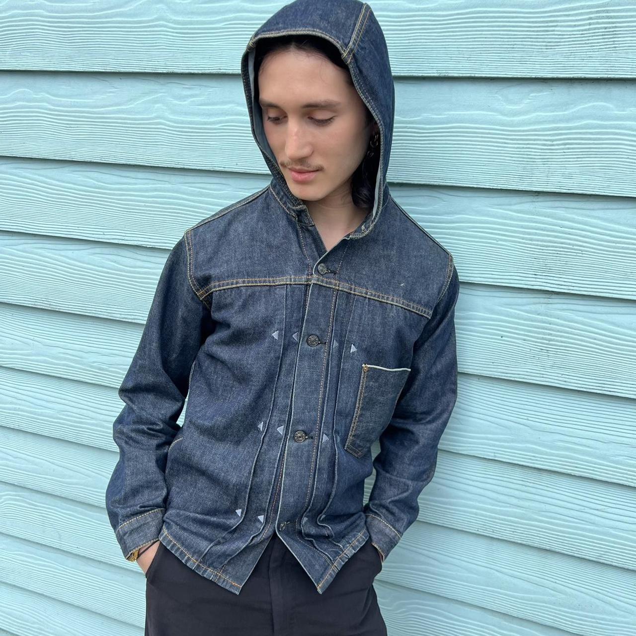 Iconic Evisu denim jacket with hood and large